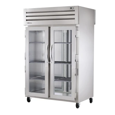 True STR2HPT-2G-2S Stainless Steel Pass-Thru 2 Section SPEC SERIES Heated Cabinet with 2 Solid and Glass Doors - 208-240 Volts 1-Ph