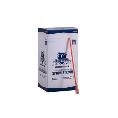Empress ESS10 10.25" Red Boxed Jumbo Spoon Straw Film Wrapped (18 Packs of 300 Spoons Per Case)