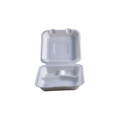 Empress EHL-93 9" x 9" x 3" Natural Deep 3-Comp Hinged Container Molded Fiber (2 Packs of 100 Food Containers Per Case)