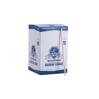 Empress ESJ775RS 7.75&quot; White with Red Stripe Boxed Jumbo Straw Unwrapped (24 Packs of 500 Jumbo Straws Per Case)