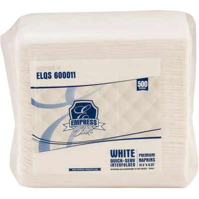 Empress Elite ELQS 600011 Interfold Dispenser Napkin 12.625" X 8.5" 1Ply 1 or 4 Fold White (12 Packs of 500 Sheets Per Case)