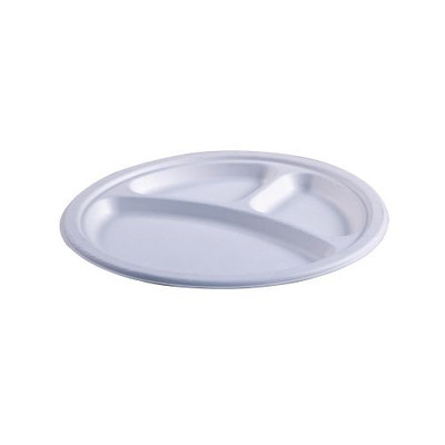 Empress EPL-11 10" Natural Bagasse 3-Comp Heavy Weight Plates (4 Packs of 125 Plates Per Case)