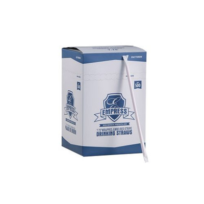 Empress ESJ775RSW 7.75&quot; White with Red Stripe Boxed Jumbo Straw Paper Wrapped (24 Packs of 500 Jumbo Straws Per Case)