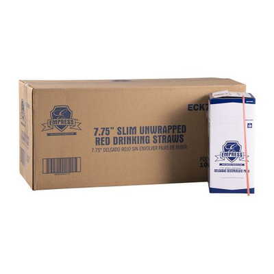 Empress ECK775RD 7.75&quot; Red Boxed Semi Slim Straw and Stirrer Unwrapped (10 Packs of 500 Slim Straws Per Case)
