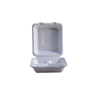 Empress EHL-83 8" x 8" x 2.5" Natural 3-Comp Hinged Container Molded Fiber (2 Packs of 100 Food Containers Per Case)