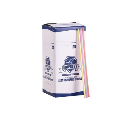 Empress ECK775NE 7.75&quot; Neon Boxed Semi Slim Straw and Stirrer Unwrapped (10 Packs of 500 Slim Straws Per Case)