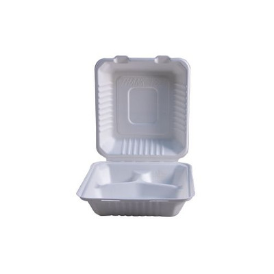 Empress EDHL-83 8" X 8" X 3.19" 3 Compartment Natural Deep Hinged Container Molded Fiber (2 Packs of 100 Per Case)