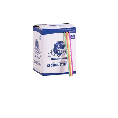 Empress ECK525NE 5.25&quot; Neon Boxed 2.7mm Diameter Cocktail Straw and Stirrer Unwrapped (10 Packs of 1000 Slim Straws Per Case)