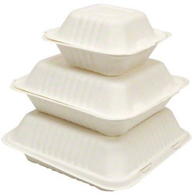 Empress EDHL-81 8&quot; X 8&quot; X 3.19&quot; 1 Compartment Natural Deep Hinged Container Molded Fiber (2 Packs of 100 Per Case)