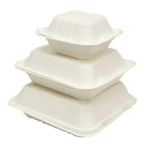 Empress EHL-66 6" X 6" X 3" Natural Hinged Container Molded Fiber (4 Packs of 125 Per Case)