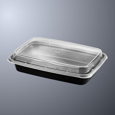 CTC 50-2025 38 Oz. Black Plastic Rectangle Takeout Containers - Pack/150