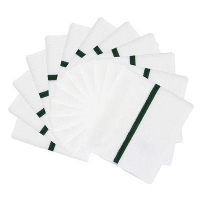 CTC M915180FG 9" W x 3" H White with Green Center Stripe Rectangle Microfiber Ribbed Bar Mop used for General Cleaning in Food Service - Pack/12