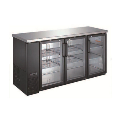 Universal Coolers BBCI-7224G 72.8" W Black Vinyl Three-Section Glass Doors Back Bar Cooler - 115 Volts