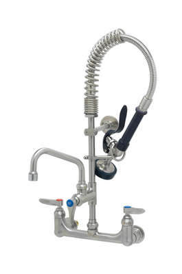 T&amp;S Brass SMPK-8WLN-06 24" L Hose Splash or Wall Mount EverSteel Pre-Rinse Unit with 8" Adjustable Centers and Compression Cartridges with Spring Checks
