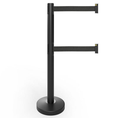 Lukso LUK40SDB Black 40" ADA Compliant Stanchion with Dual 10' Retractable Belt
