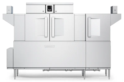 Hobart CL86-DWR+BUILDUP Low Temp Conveyor Dishwasher With Booster Heater 0.39 Gallon and Rack Stainless Steel Enclosure Panels