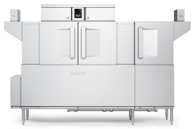Hobart CL86-DWR+BUILDUP Low Temp Conveyor Dishwasher With Booster Heater 0.39 Gallon and Rack Stainless Steel Enclosure Panels