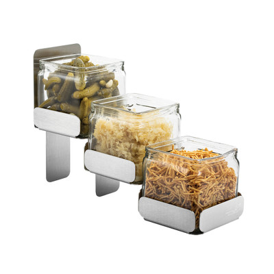 Rosseto SM324 3 Glass Jars Silver Stainless Steel Condiment Station