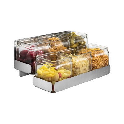 Rosseto SM322 6 Glass jars Silver Stainless Steel Condiment Station