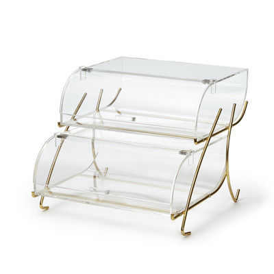 Rosseto BK020 22.4" x 23.25" x 15" H 2 Tier Rectangular Clear Acrylic Curved Front Bakery Case