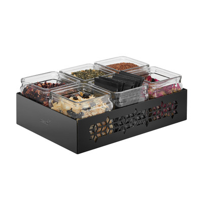 Rosseto SM315 6 Glass Jars Black Steel Mosaic Holder