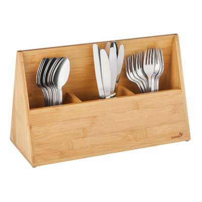Rosseto SB110 15.81" x 13.3" x 16.81" Bamboo 3 Compartment Natura Cutlery Holder