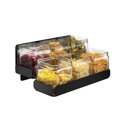 Rosseto SM327 6 Glass Jars Black Steel Condiment Station