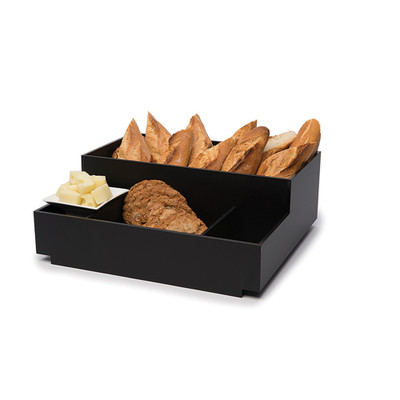 Rosseto BD113 16" W Black Acrylic Rectangular 4 Compartments Building Block Condiment Tray