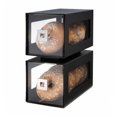 Rosseto BD101 6.25" x 11.75" x 13" H 2 Clear Acrylic Drawers and Steel with Black Matte Finish Countertop Bakery Column