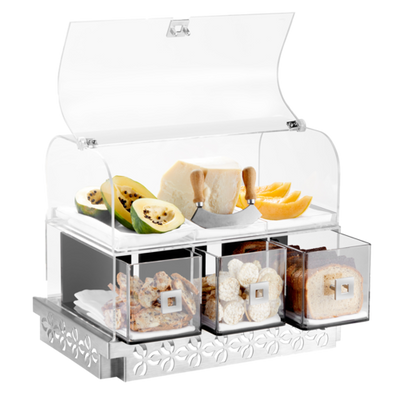 Rosseto BD137 12.81" W x 16.31" D x 16.81" H Clear Acrylic Curved Front Iris Bakery Case