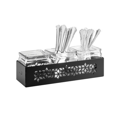 Rosseto SM314 3 Glass Jars Black Steel Mosaic Holder