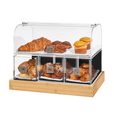 Rosseto BD141 21" W x 13.8" D x 16.5" H Acrylic with Bamboo Base Curved Front Bakery Display Case