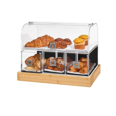 Rosseto BD141 21" W x 13.8" D x 16.5" H Acrylic with Bamboo Base Curved Front Bakery Display Case