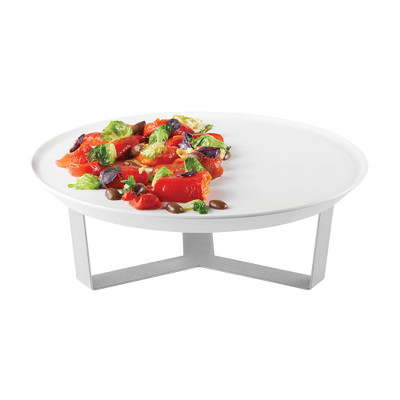 Rosseto SM276 13.31" Dia. Silver Stainless Steel Round with White Melamine Tray Forme Tray and Riser Set