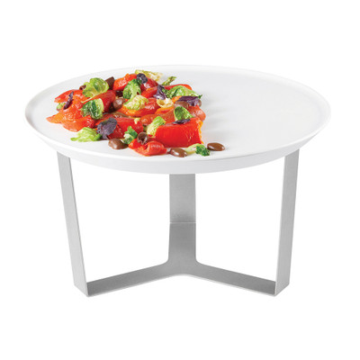 Rosseto SM279 13.31" Dia. Silver Stainless Steel Round with White Melamine Tray Forme Tray and Riser Set