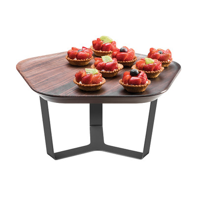 Rosseto SM286 12.2" W Black Stainless Steel Polygon with Walnut Melamine Tray Forme Tray and Riser Set