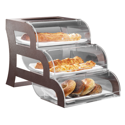 Rosseto BK017 15.25" x 23.25" x 15.5" H 3 Tier Rectangular Clear Acrylic Bronze Steel Frame Bakery Case