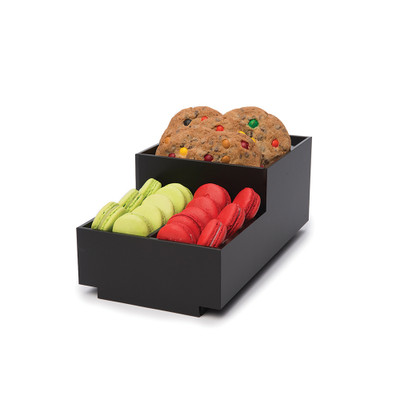 Rosseto BD112 8" W Black Acrylic Rectangular 3 Compartments Building Block Condiment Tray
