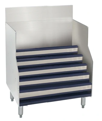 Advance Tabco PRLR-30 30" W x 25" D 5 Steps Stainless Steel with 7" H Backsplash Prestige Liquor Bottle Display Unit