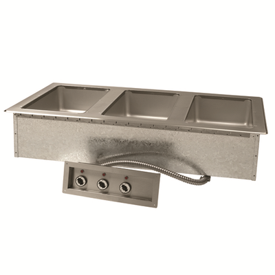 Advance Tabco DISW-3-120 3-Full Size Pan 304 Stainless Steel Drop-In Electric Hot Food Well Unit with Drain - 120 Volts