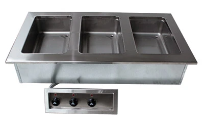 Advance Tabco DISW-3-120 3-Full Size Pan 304 Stainless Steel Drop-In Electric Hot Food Well Unit with Drain - 120 Volts