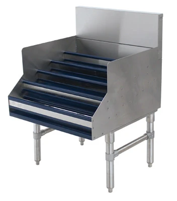 Advance Tabco PLD-2518 18" W x 25" D 5 Steps Stainless Steel with 7" H Backsplash Prestige Liquor Bottle Display Unit
