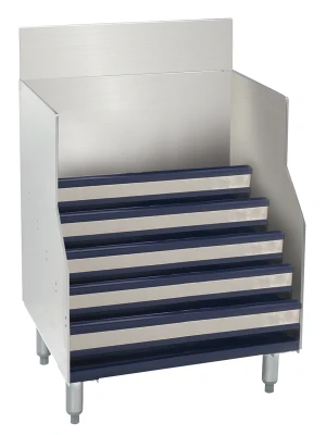 Advance Tabco PRLR-24 24" W x 25" D 5 Steps Stainless Steel with 7" H Backsplash Prestige Liquor Bottle Display Unit