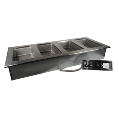 Advance Tabco DISW-4-240 4-Full Size Pan 304 Stainless Steel Drop-In Electric Hot Food Well Unit with Drain - 208-240 Volts