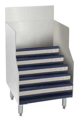 Advance Tabco PRLR-18 18" W x 25" D 5 Steps Stainless Steel with 7" H Backsplash Prestige Liquor Bottle Display Unit