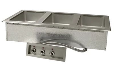 Advance Tabco DISLSW-3-120 3-Full Size Pan 304 Stainless Steel Drop-In Electric Slim Series Hot Food Well Unit with Drain - 120 Volts