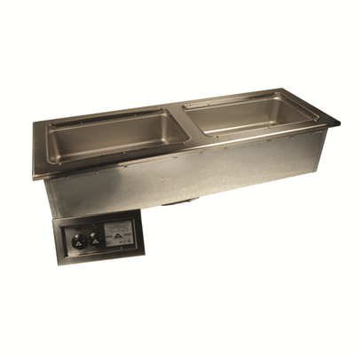 Advance Tabco DISLSW-2-120 2-Full Size Pan Stainless Steel Drop-In Electric Slim Series Hot Food Well Unit with Drain - 120 Volts