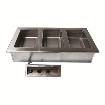 Advance Tabco DISW-3-240 3-Full Size Pan 304 Stainless Steel Drop-In Electric Hot Food Well Unit with Drain - 208-240 Volts