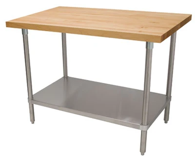 Advance Tabco H2S-244 48" W x 24" D Wood Top with Stainless Steel Undershelf Maple Top Work Table