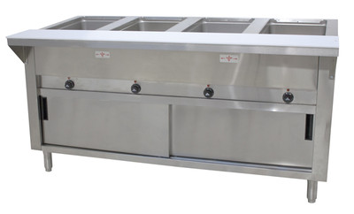 Advance Tabco HF-4E-240-DR 4 Pans Stainless Steel Open Well Enclosed Base Electric Hot Food Table - 208-204 Volts
